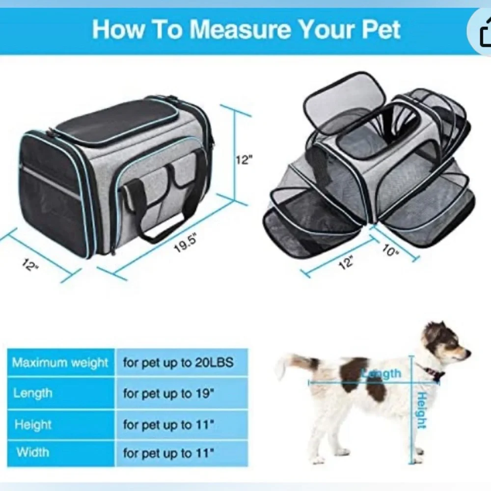 Cat Small Dog Fold Out Carrier Blue Grey Black Travel